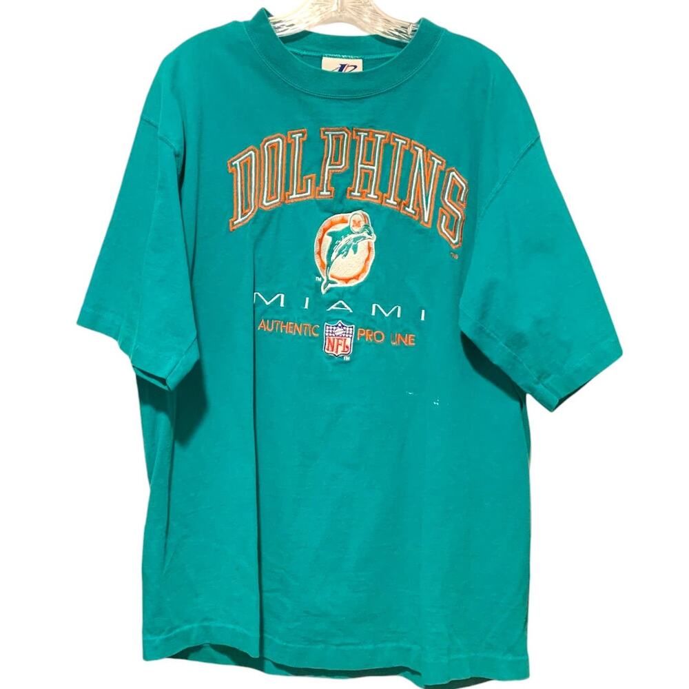 Miami Dolphins T-Shirt VTG Embroidered NFL Authentic Pro Line LOGO Athletic L